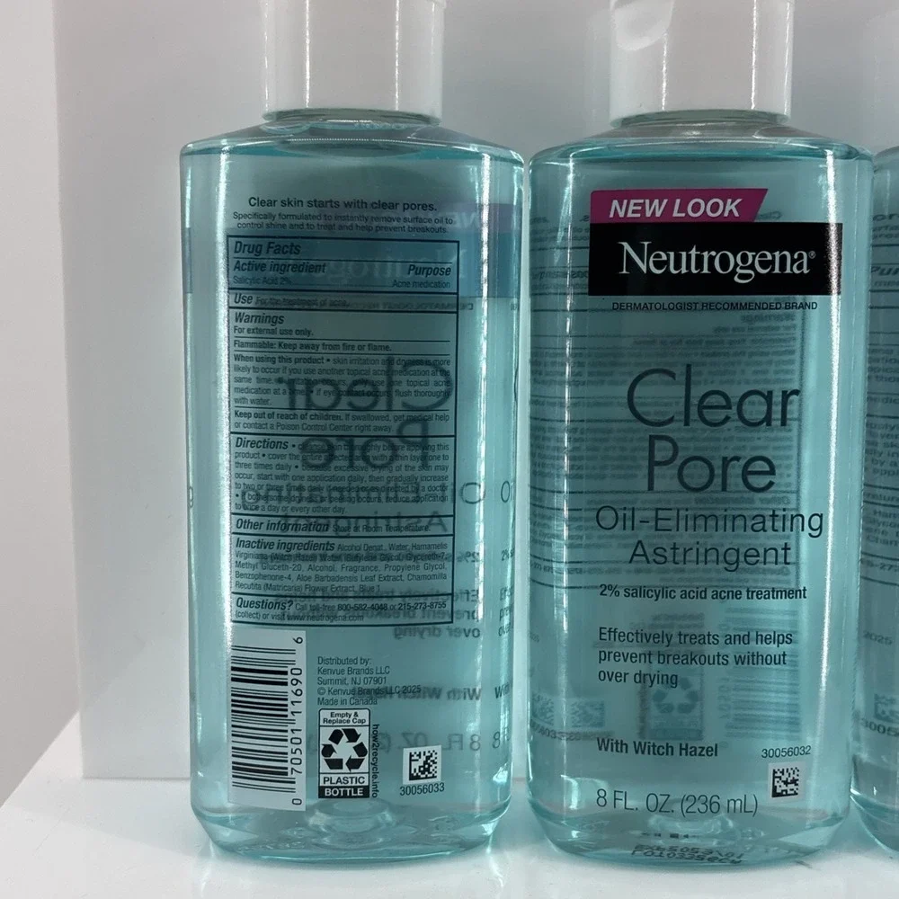 3 Neutrogena Clear Pore Oil-Eliminating Astringent 2% Salicylic Acid Acne Tx 8oz